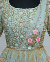 Alia Inspired Full Gown in Pastel Powder Blue Shade with Intricate Handworks