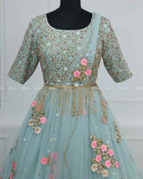 Alia Inspired Full Gown in pastel Powder Blue Shade with Intricate Handworks