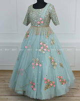 Alia Inspired Full Gown in Pastel Powder Blue Shade with Intricate Handworks