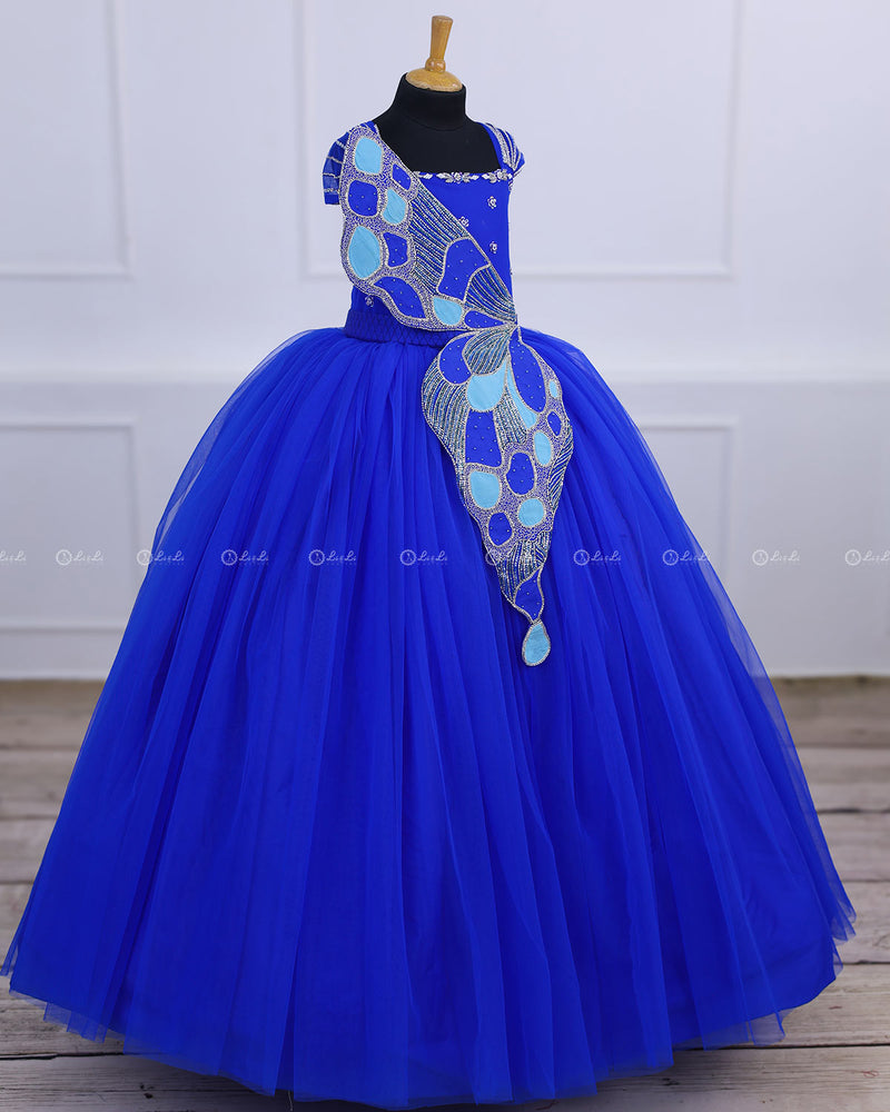 Monarch Butterfly Theme Gown in Royal Blue Color with Detachable Wings and Belt