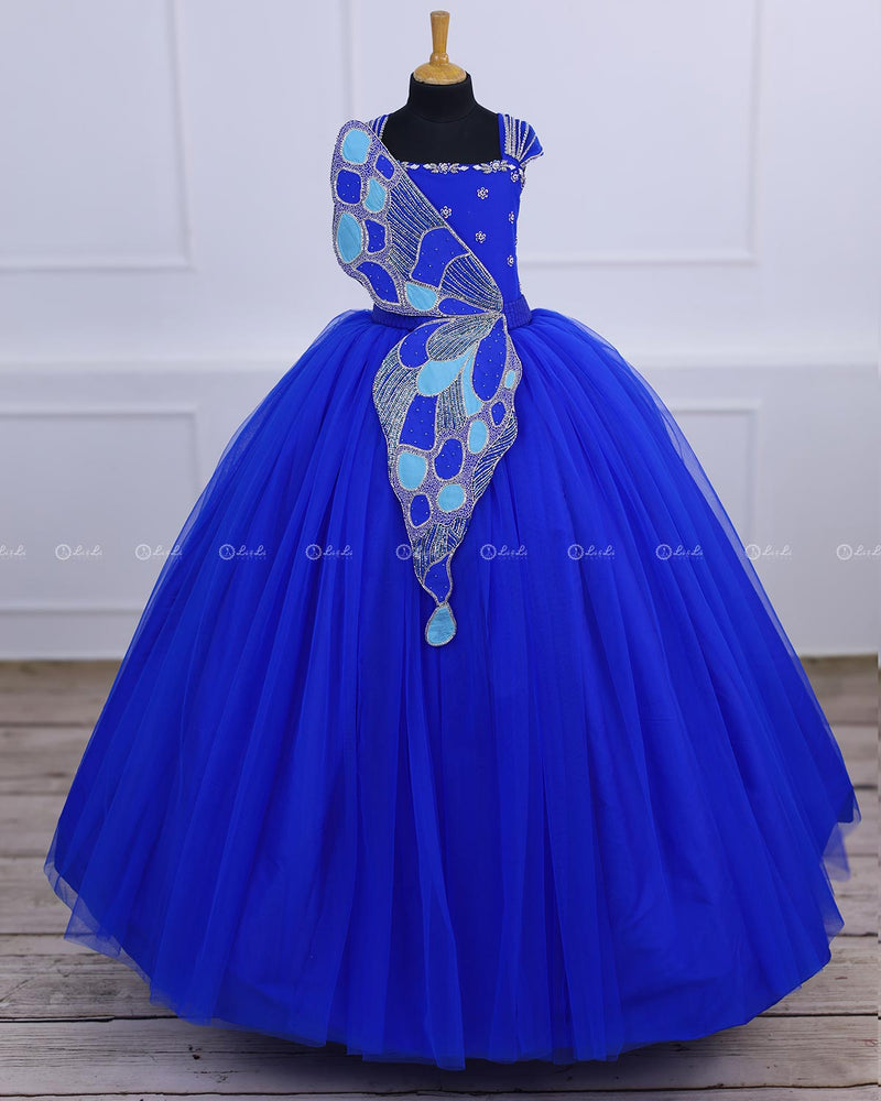 Monarch Butterfly Theme Gown in Royal Blue Color with Detachable Wings and Belt