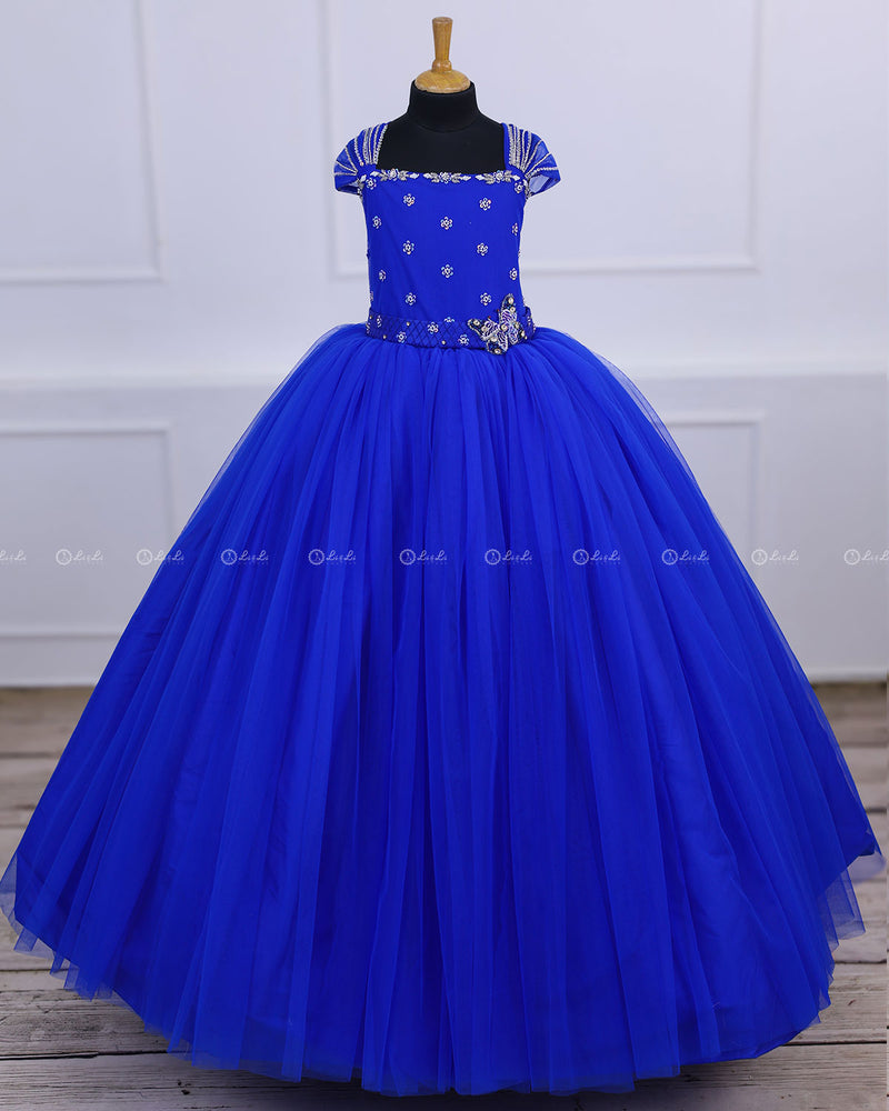 Monarch Butterfly Theme Gown in Royal Blue Color with Detachable Wings and Belt