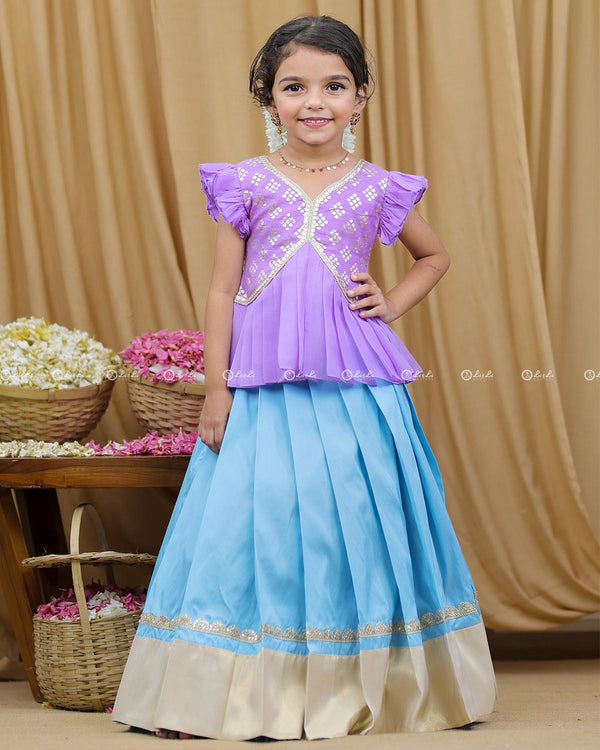 Lavender and Blue Ethnic Skirt and Top.