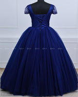 Navy Blue Sparkly Beaded Wedding Ball Gown