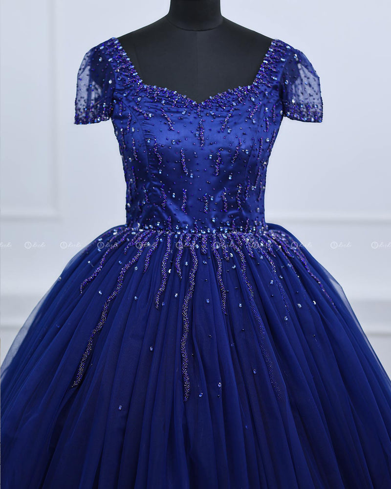 Navy Blue Sparkly Beaded Wedding Ball Gown