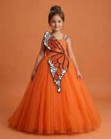 Monarch Butterfly Theme Gown in Tangerine Orange Color with Detachable Wings and Belt(Bestseller)