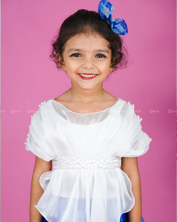 Blue and White Ethnic Top and Skirt with Embellished Belt