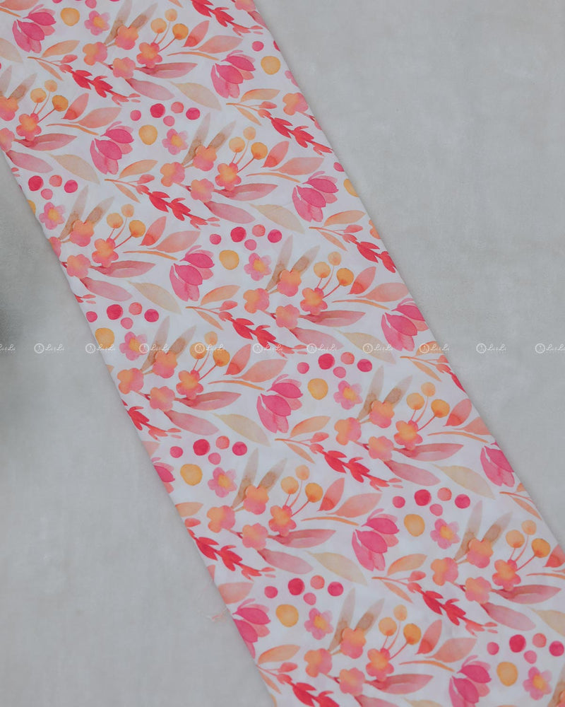 Multi Colour Floral Printed White Polyster Modal Fabric