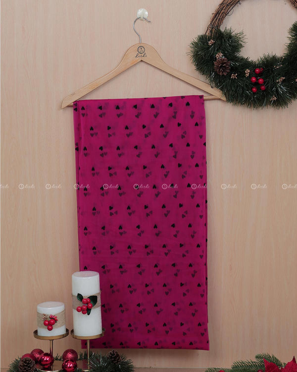 Pink Net Fabric with Black Hearts Pattern