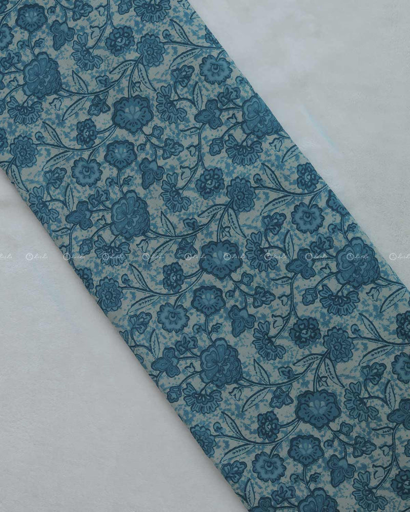 Cotton Fabric with Blue Floral Print