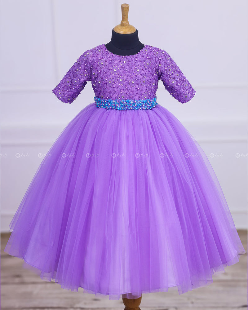 Lavender Full Gown with Detachable Belt in Blue Colour