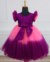 Swan Theme Pink And Purple Color Gradient Swirled Gown.