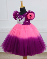 Swan Theme Pink And Purple Color Gradient Swirled Gown.