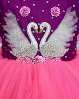 Swan Theme Pink And Purple Color Gradient Swirled Gown.