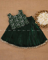 Dark Bottle Green Skirt and Embroidery Material Top.