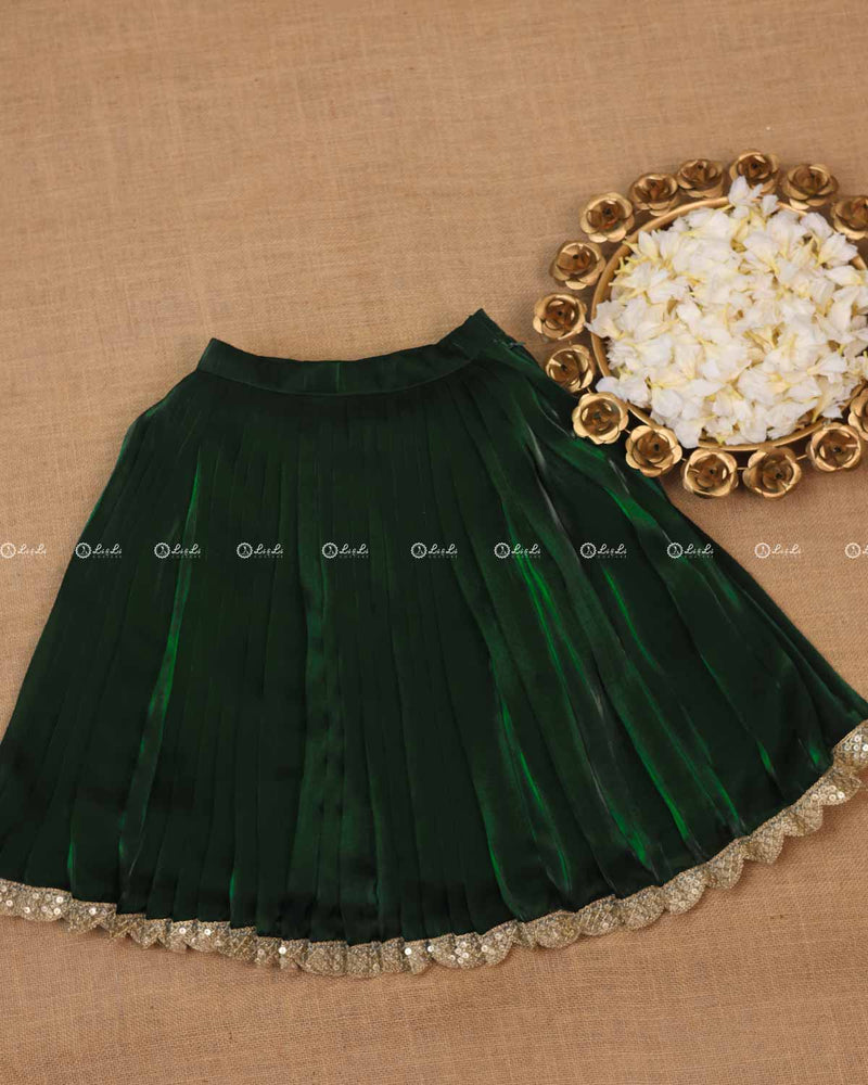 Dark Bottle Green Skirt and Embroidery Material Top.