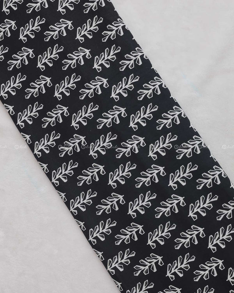 Leaf Printed Black Cotton Fabric