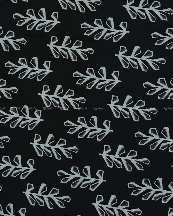 Leaf Printed Black Cotton Fabric