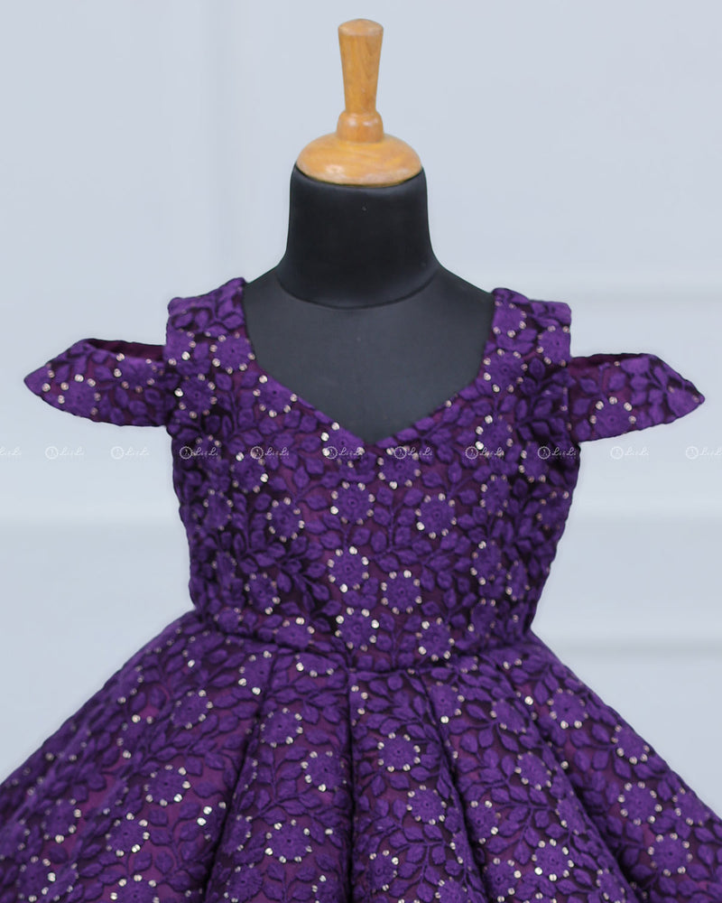 Purple Shaded Floral Embroiderred Panel Gown