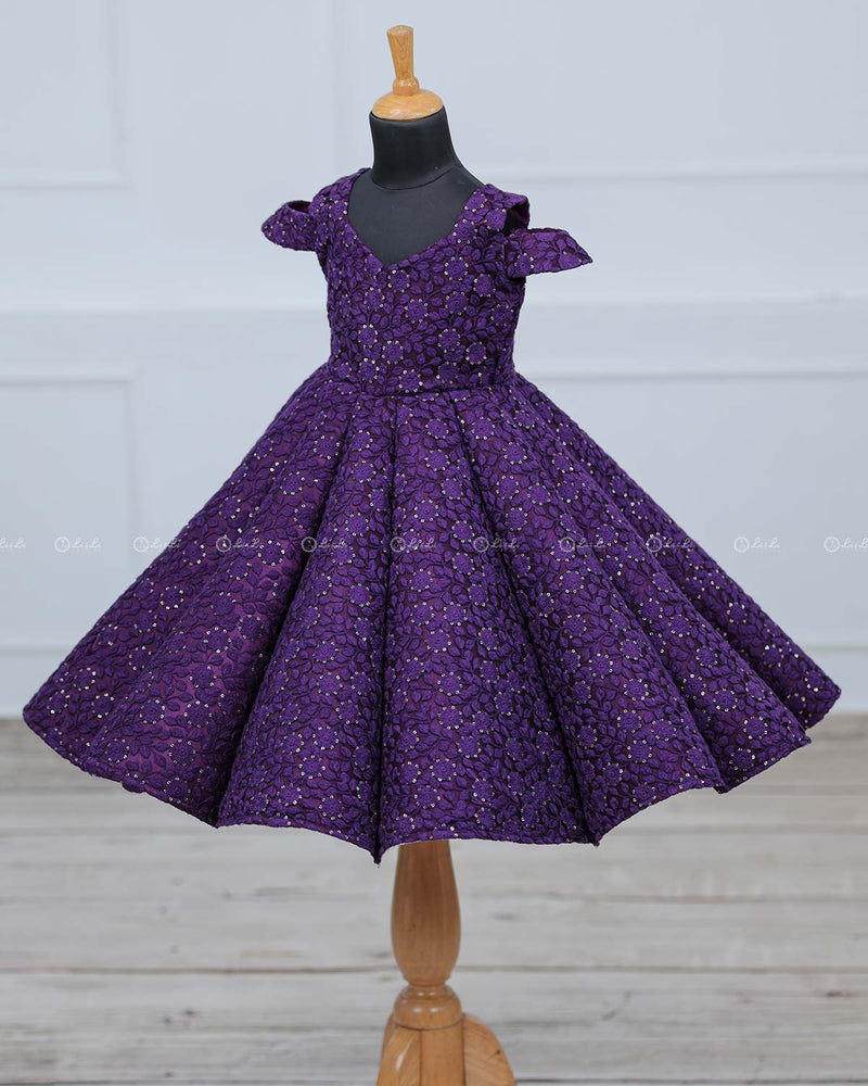 Purple Shaded Floral Embroiderred Panel Gown