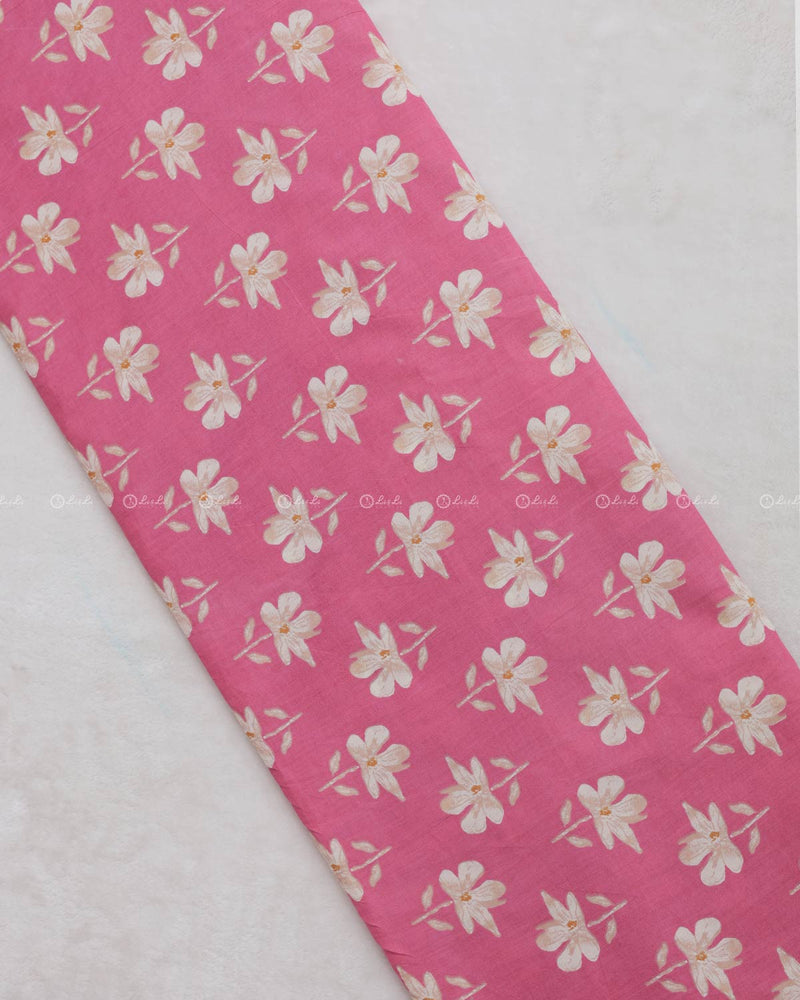 Floral Printed Pink Cotton Fabric