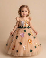 Jungle Animal Prints And Leafy Tulle With Puff Sleeve Gown