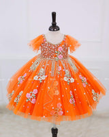 Orange Gown with Intricate Handworks