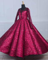 Wine Red Full Sleeve  Sequence Panel Gown