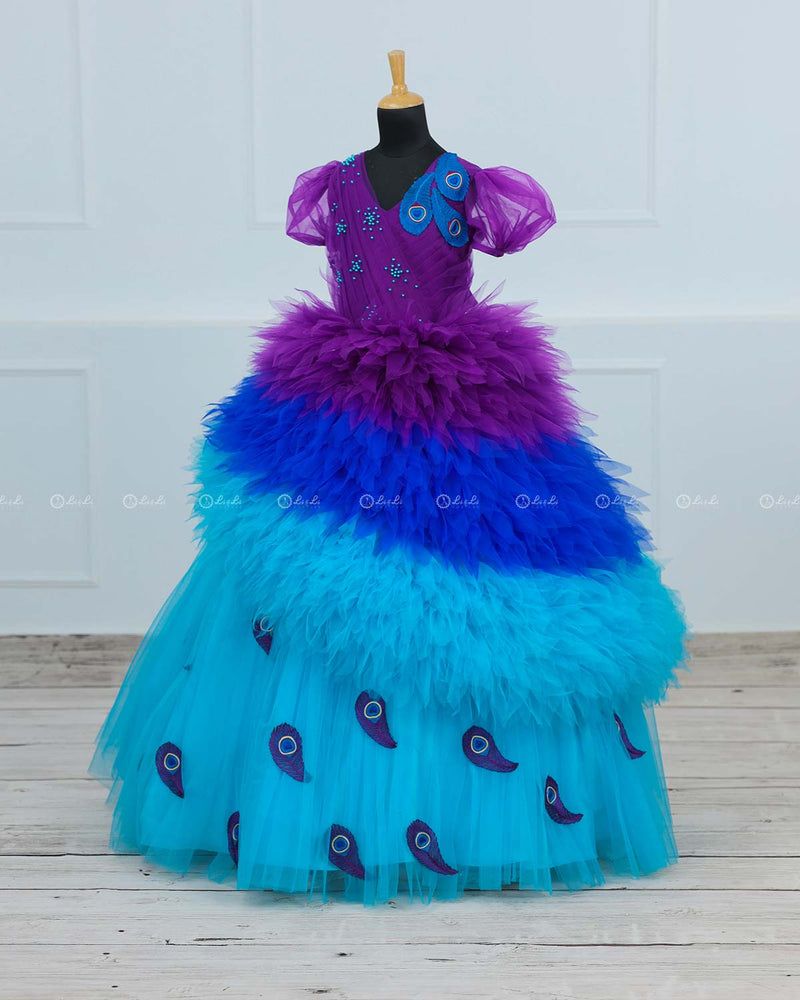 Purple with Blue shaded Feather Frill with Peacock Feather Emblishment