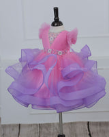Pink and Lavender Twirled Gown with Rich White Bead Work