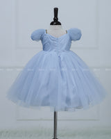 Dusty Blue Gown with Intricate Handworks and Flowers