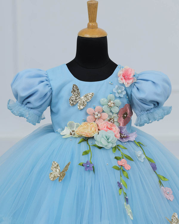 Baby Blue Fairy Tale Dress with Wild Flowers.