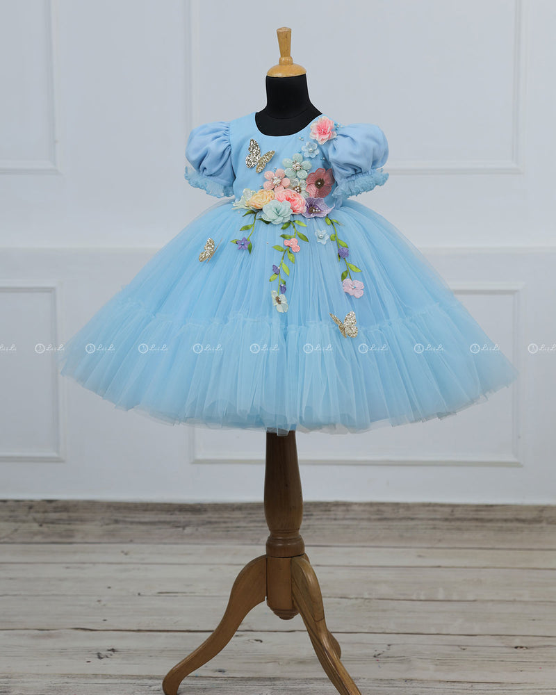 Baby Blue Fairy Tale Dress with Wild Flowers.