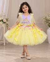 Net Satin Sleeveless Carnival-Themed Fit & Flare Knee-Length Frock for Baby Girl in Lavender & Yellow (New)