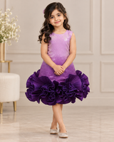 Sequence Georgette Sleeveless Frilled Bottom A-Line Knee-Length Gown for Baby Girl in Deep Lilac & Purple (New)