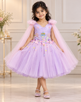 Lavender Net Satin Candy-Themed Fit & Flare Knee-Length Frock for Baby Girl (New)
