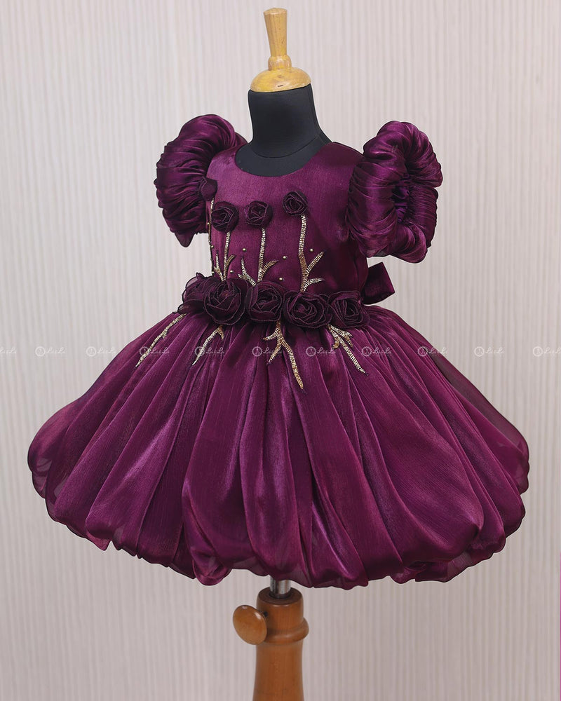 purple balloon dress Pink Tulle Strapless A-Line Prom Dress with Balloon Sleeves, Lavender / 4