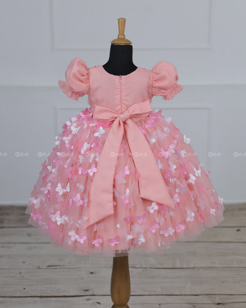 Cotton Candy Frock with Puff sleeve Intricate Handwork