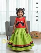 Orange And Light Green Elephant  Design Skirt Top