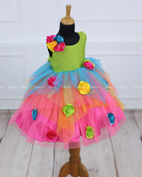Asymmetrical Vibrant Pink Multi Peacock Flower Frock