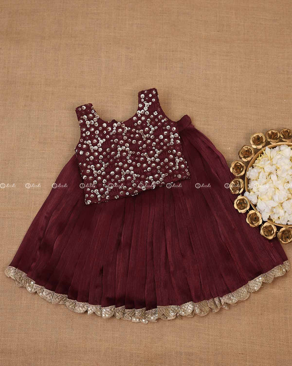 Dark Maroon Skirt with Embroidery Material Top.