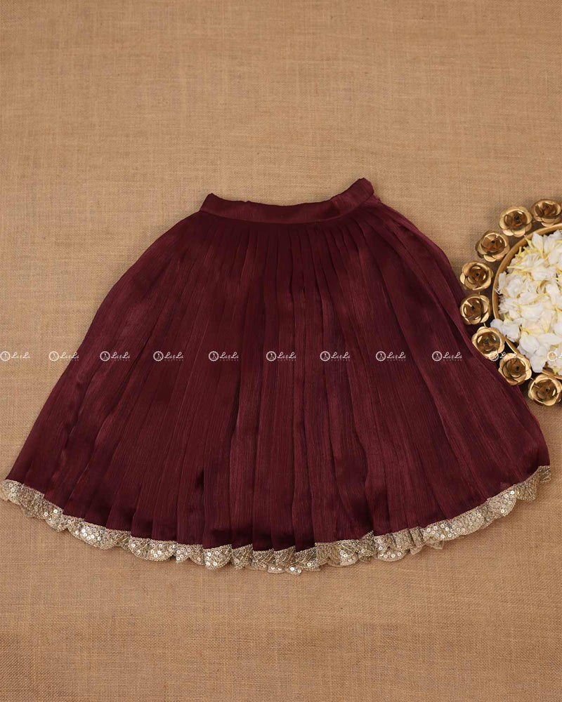 Dark Maroon Skirt with Embroidery Material Top.