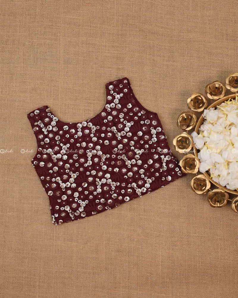 Heavy Embroidery and Sequins Maroon Color Ethic Top.