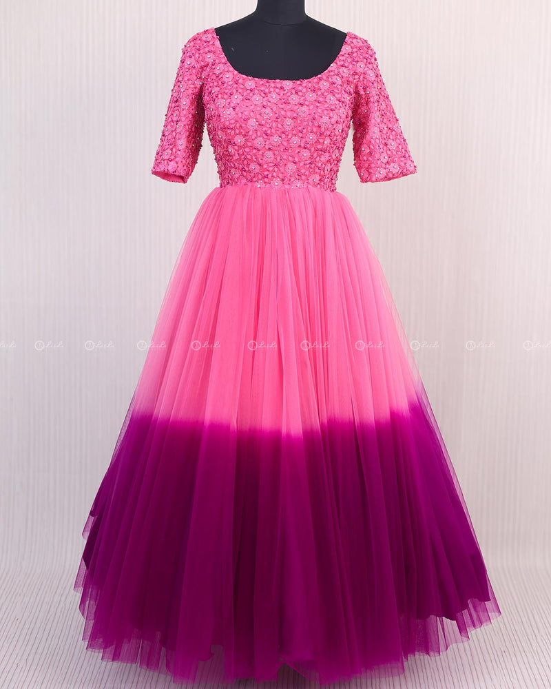 Smokey Pink and Purple Ombre Gown with Heavy Handwork