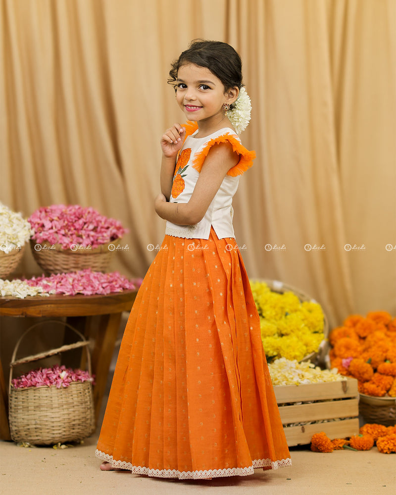 Marigold Hand Painted Ethnic Top and Skirt.