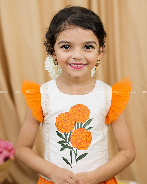 Marigold Hand Painted Ethnic Top and Skirt.