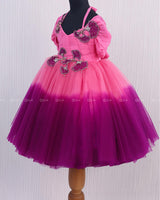 Smokey Pink and Purple Ombre Shaded Party Wear Gown With Weave Pattern Yoke