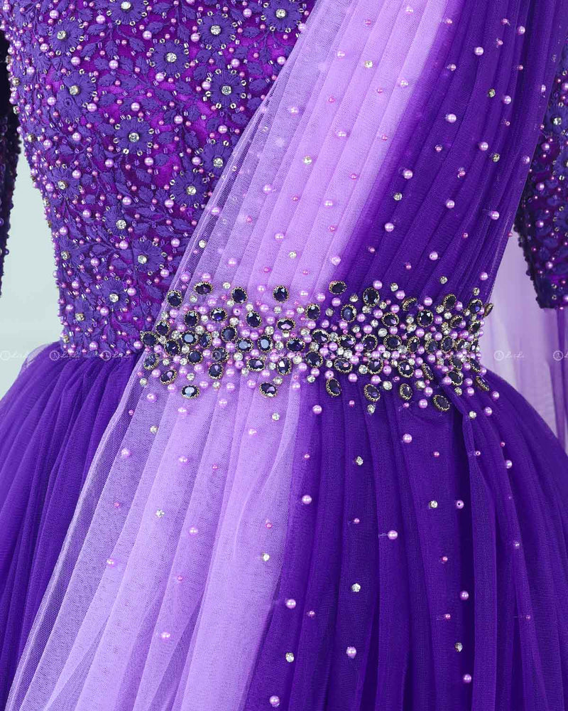 Purple and Lavender Color Gradient Gown with Draped Dupatta.