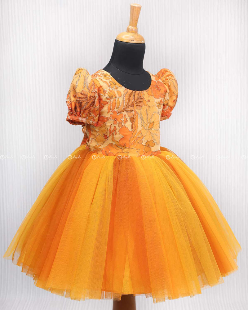 Mustard Yellow and Marigold Yellow Short Frock.