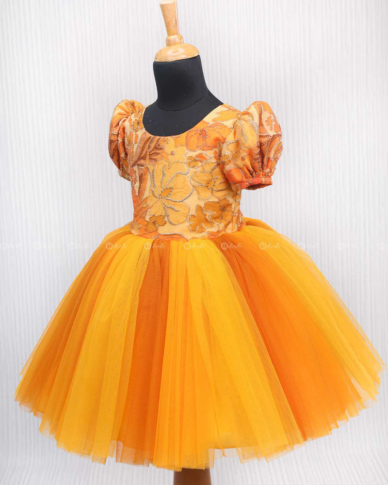 Mustard Yellow and Marigold Yellow Short Frock.